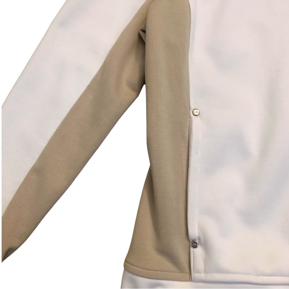 Active Ralph Lauren White Tan Sport Zip Jacket Small Petite Cotton Preppy Tennis - Picture 2 of 10